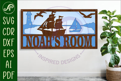 Nautical scene name sign SVG 3 layer laser cut SVG APInspireddesigns 