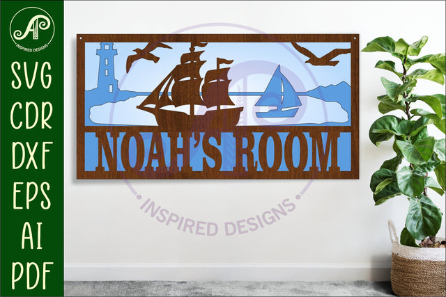 Nautical scene name sign SVG 3 layer laser cut SVG APInspireddesigns 