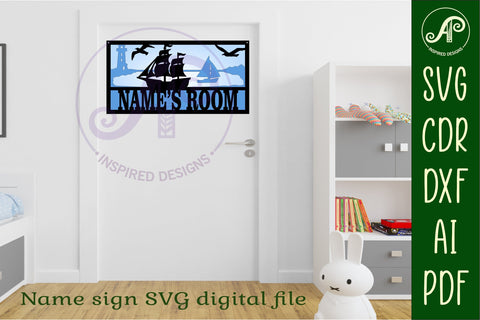 Nautical scene name sign SVG 3 layer laser cut SVG APInspireddesigns 