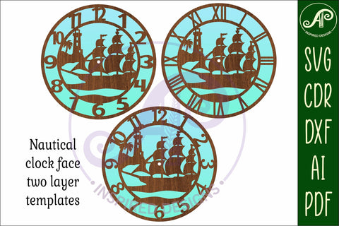 Nautical scene wall clock laser cut files, SVG file. SVG APInspireddesigns 