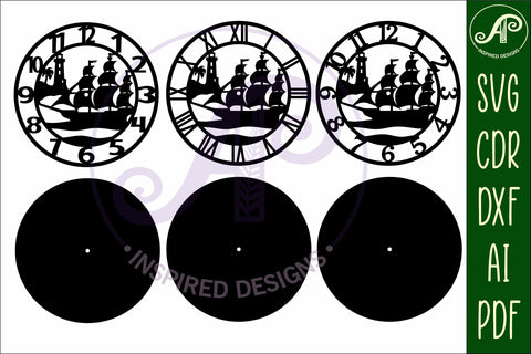 Nautical scene wall clock laser cut files, SVG file. SVG APInspireddesigns 