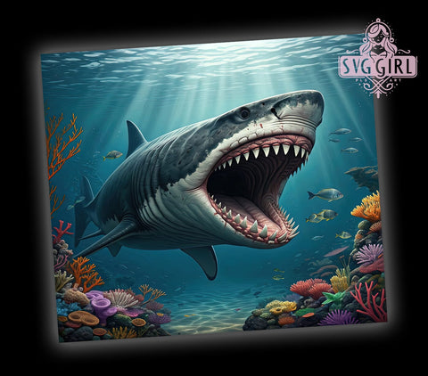 Nautical Shark Ocean Scene 20oz Tumbler Wrap, Ocean Scene Cup, 20oz Drinkware, Marine Life Mug, Shark Lover Gift, Beach Themed Tumbler, Nautical Drinkware Sublimation SvggirlplusArt 