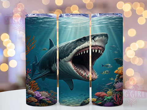 Nautical Shark Ocean Scene 20oz Tumbler Wrap, Ocean Scene Cup, 20oz Drinkware, Marine Life Mug, Shark Lover Gift, Beach Themed Tumbler, Nautical Drinkware Sublimation SvggirlplusArt 