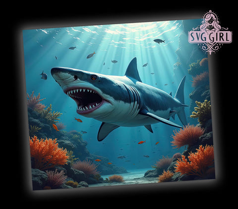 Nautical Shark Ocean Scene 20oz Tumbler Wrap, Ocean Scene Cup, 20oz Drinkware, Marine Life Mug, Shark Lover Gift, Beach Themed Tumbler, Nautical Drinkware Sublimation SvggirlplusArt 