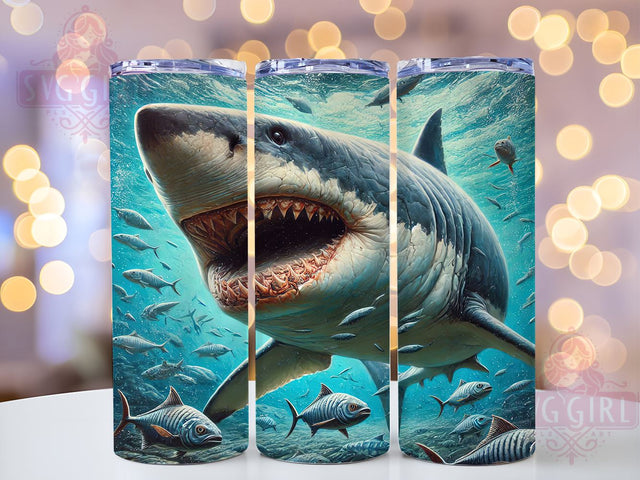 Nautical Shark Ocean Scene 20oz Tumbler Wrap, Ocean Scene Cup, 20oz Drinkware, Marine Life Mug, Shark Lover Gift, Beach Themed Tumbler, Nautical Drinkware Sublimation SvggirlplusArt 