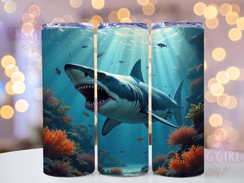 Nautical Shark Ocean Scene 20oz Tumbler Wrap, Ocean Scene Cup, 20oz Drinkware, Marine Life Mug, Shark Lover Gift, Beach Themed Tumbler, Nautical Drinkware Sublimation SvggirlplusArt 