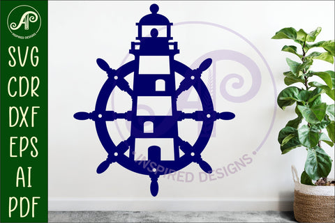 Nautical ships wheel lighthouse wall sign, SVG file. vector SVG APInspireddesigns 