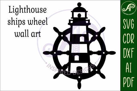Nautical ships wheel lighthouse wall sign, SVG file. vector SVG APInspireddesigns 