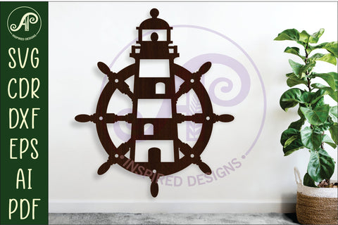 Nautical ships wheel lighthouse wall sign, SVG file. vector SVG APInspireddesigns 