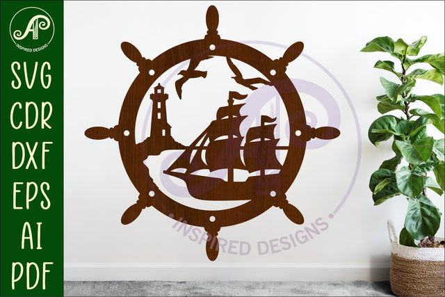 Nautical ships wheel scene wall sign, SVG file. vector sign SVG APInspireddesigns 