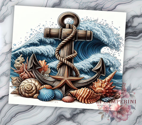 Nautical Tumbler, Anchor Design, Ocean Decor, Sublimation PNG, 20oz Tumbler, Beach Lover Gift, Coastal Drinkware, Seashell Art Sublimation Li Zamperini 