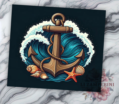 Nautical Tumbler, Anchor Design, Ocean Decor, Sublimation PNG, 20oz Tumbler, Beach Lover Gift, Coastal Drinkware, Seashell Art Sublimation Li Zamperini 