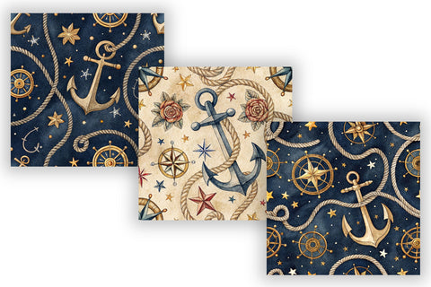 Navy Anchor Digital Paper Pack, Seamless Watercolor Nautical Pattern Bundle, Printable Scrapbook Paper, Maritime Anchor Design Collection Digital Pattern FloridPrintables 