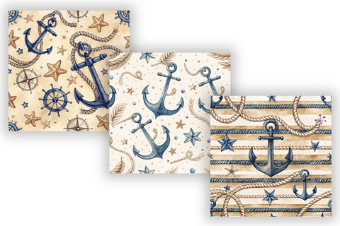 Navy Anchor Digital Paper Pack, Seamless Watercolor Nautical Pattern Bundle, Printable Scrapbook Paper, Maritime Anchor Design Collection Digital Pattern FloridPrintables 