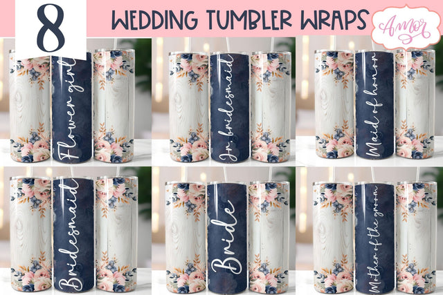 Navy and blush wedding Tumbler Wraps sublimation BUNDLE Sublimation Amorclipart 