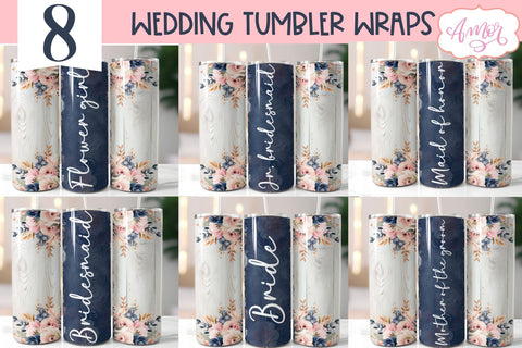 Navy and blush wedding Tumbler Wraps sublimation BUNDLE Sublimation Amorclipart 
