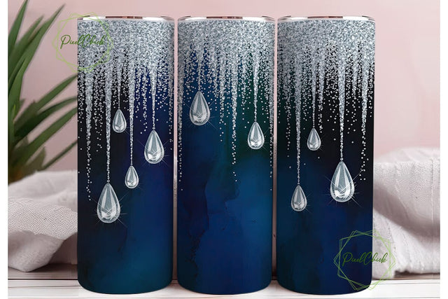 Navy Blue Glitter Drips Tumbler Wrap PNG Sublimation PixelChick 