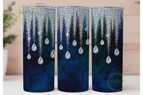Navy Blue Glitter Drips Tumbler Wrap PNG Sublimation PixelChick 
