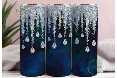 Navy Blue Glitter Drips Tumbler Wrap PNG Sublimation PixelChick 
