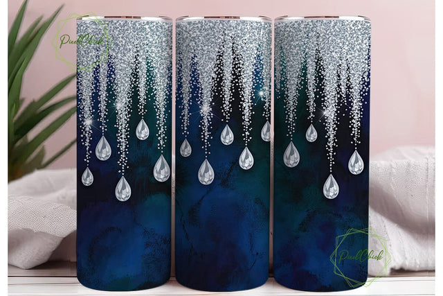Navy Blue Glitter Drips Tumbler Wrap PNG Sublimation PixelChick 