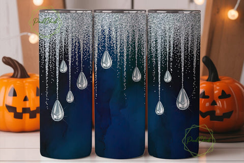 Navy Blue Glitter Drips Tumbler Wrap PNG Sublimation PixelChick 