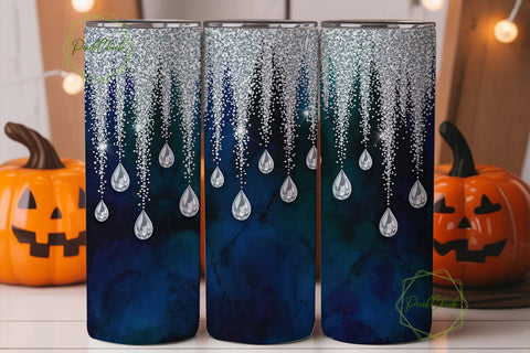 Navy Blue Glitter Drips Tumbler Wrap PNG Sublimation PixelChick 