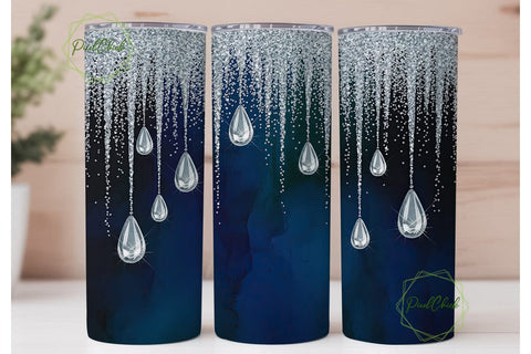 Navy Blue Glitter Drips Tumbler Wrap PNG Sublimation PixelChick 
