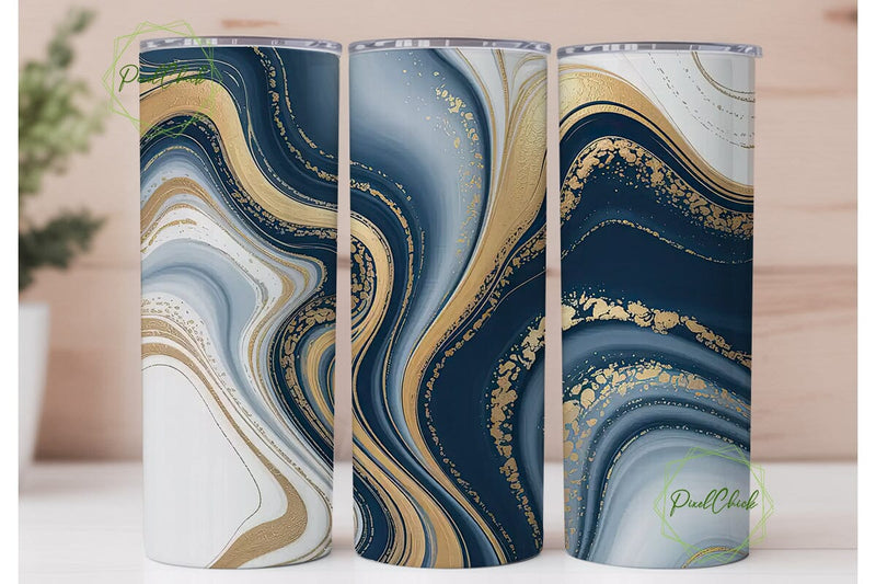 Navy Blue Gold Marble 20oz Tumbler Wrap Sublimation PixelChick 
