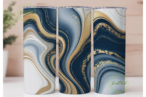 Navy Blue Gold Marble 20oz Tumbler Wrap Sublimation PixelChick 