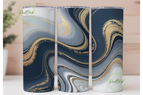 Navy Blue Gold Marble 20oz Tumbler Wrap Sublimation PixelChick 