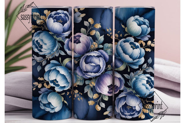 Navy Blue Peony Gold 20oz Tumbler Wrap Sublimation sassyprint 