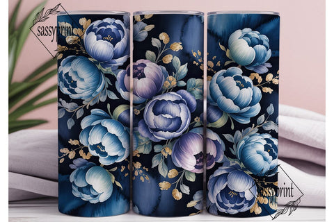Navy Blue Peony Gold 20oz Tumbler Wrap Sublimation sassyprint 