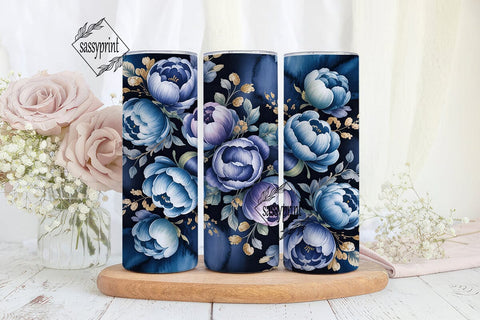 Navy Blue Peony Gold 20oz Tumbler Wrap Sublimation sassyprint 