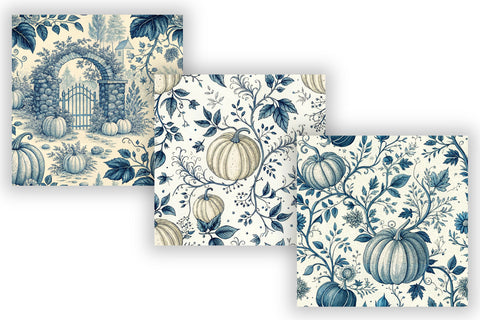 Navy Blue Pumpkin Patch Toile Paper, Seamless Watercolor Pattern Bundle, Printable Scrapbook Paper, Classic Autumn Design Collection Digital Pattern FloridPrintables 