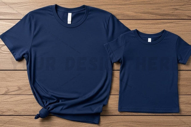 Navy blue t-shirt mockup design for adult and child Mock Up Photo Regulrcrative 