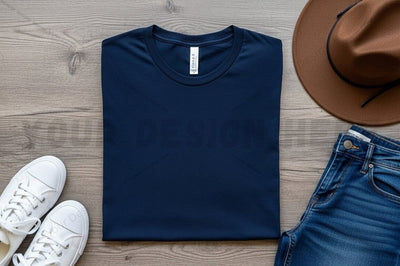 Navy blue t-shirt mockup design with casual outfit Mock Up Photo Regulrcrative 