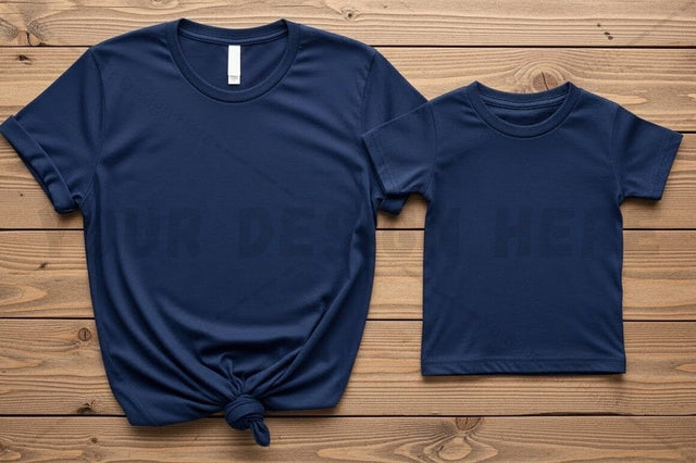 Navy blue t-shirt mockup for adult and child Mock Up Photo Regulrcrative 
