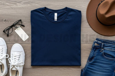 Navy blue t-shirt mockup with accessories Mock Up Photo Regulrcrative 