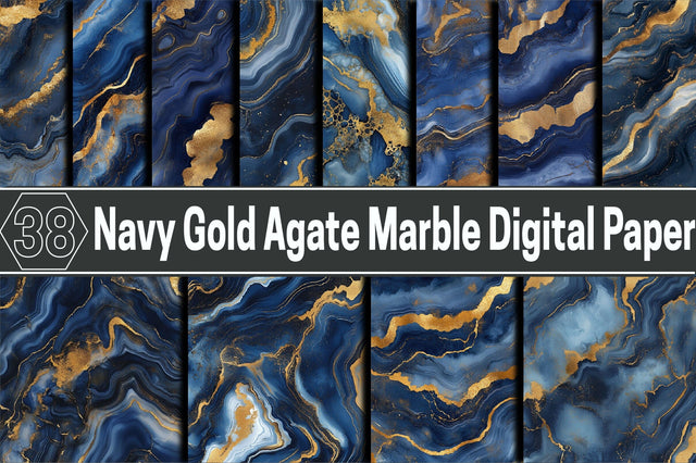 Navy Gold Agate Marble Digital Paper Digital Pattern SVGArt 