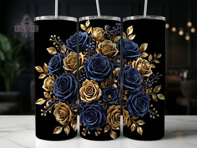 Navy Gold Floral 20oz Tumbler, Navy gold design, Floral tumbler wrap, 20oz skinny tumbler, Navy floral print, Sublimation tumbler wrap, Gold floral pattern Sublimation SvggirlplusArt 