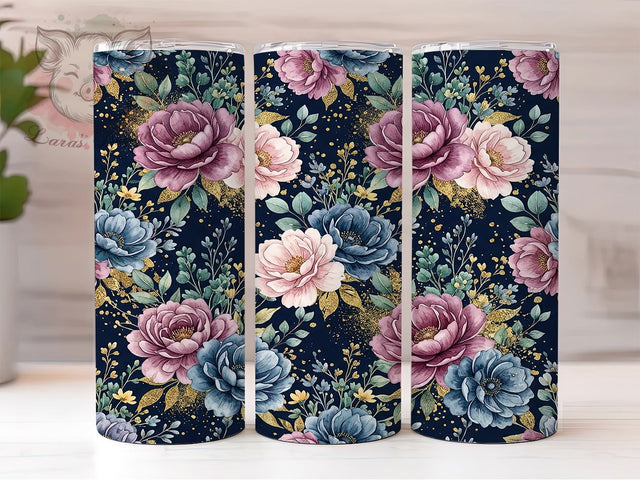 Navy Gold Floral Splash 20oz Tumbler, Navy Gold, Gold Floral, Floral Splash, Navy Tumbler, Floral Tumbler, 20oz Tumbler, Tumbler Wrap Sublimation Lara' s Designs 