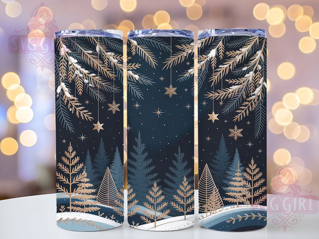 Navy Gold Snowflake Christmas Tumbler, Christmas Tree, Festive Navy, Gold Seasonal, Winter Wrap, 20oz Tumbler, Sublimation Print Sublimation SvggirlplusArt 