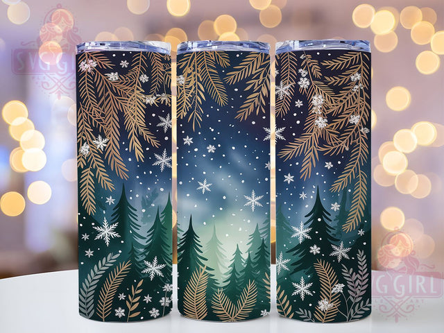 Navy Gold Snowflake Christmas Tumbler, Christmas Tree, Festive Navy, Gold Seasonal, Winter Wrap, 20oz Tumbler, Sublimation Print Sublimation SvggirlplusArt 