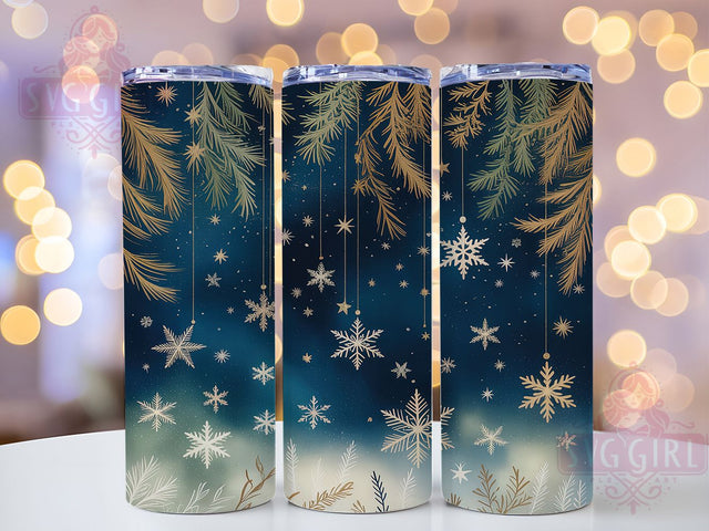Navy Gold Snowflake Christmas Tumbler, Christmas Tree, Festive Navy, Gold Seasonal, Winter Wrap, 20oz Tumbler, Sublimation Print Sublimation SvggirlplusArt 