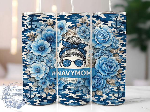 Navy Mom Messy Bun Tumbler Wrap, Messy Bun Tumbler, 20oz Tumbler, Sublimation Design, Navy Mom Gift, Messy Bun Girl, Tumbler Wrap Design Sublimation ToriDesigns 