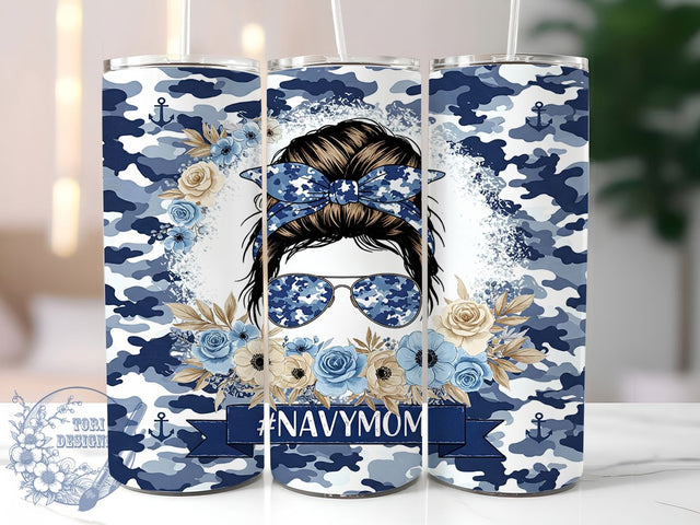 Navy Mom Messy Bun Tumbler Wrap, Messy Bun Tumbler, 20oz Tumbler, Sublimation Design, Navy Mom Gift, Messy Bun Girl, Tumbler Wrap Design Sublimation ToriDesigns 