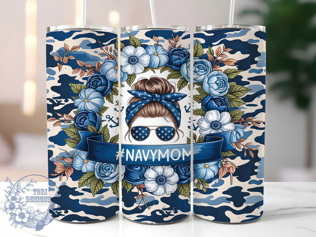Navy Mom Messy Bun Tumbler Wrap, Messy Bun Tumbler, 20oz Tumbler, Sublimation Design, Navy Mom Gift, Messy Bun Girl, Tumbler Wrap Design Sublimation ToriDesigns 