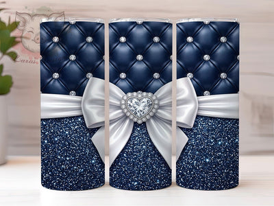 Navy Quilted Glitter Bow 20oz Tumbler, Navy Quilted Bow, Quilted Glitter Bow, Glitter Bow Tumbler, Navy Glitter Bow, Quilted Bow PNG, Navy Bow Tumbler, Glitter Bow PNG Sublimation Lara' s Designs 