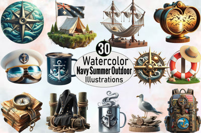Navy Summer Outdoor Sublimation Clipart Bundle Sublimation SVGArt 