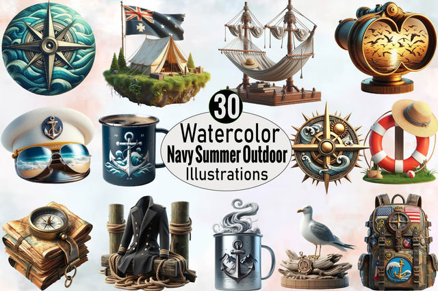 Navy Summer Outdoor Sublimation Clipart Bundle Sublimation SVGArt 